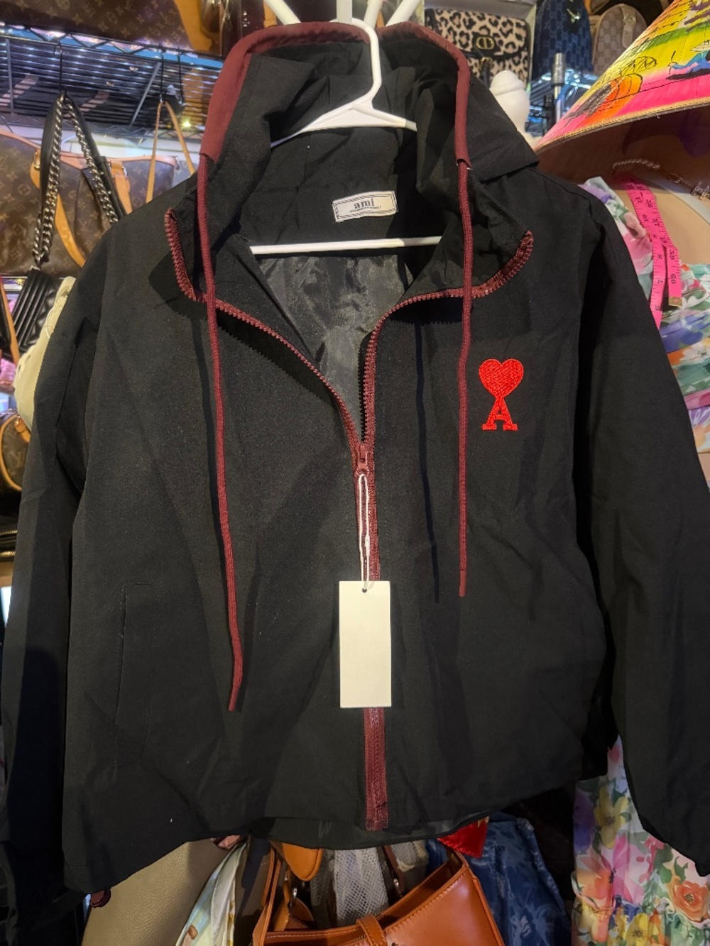 Black Hooded Zip-Up Windbreaker Jacket